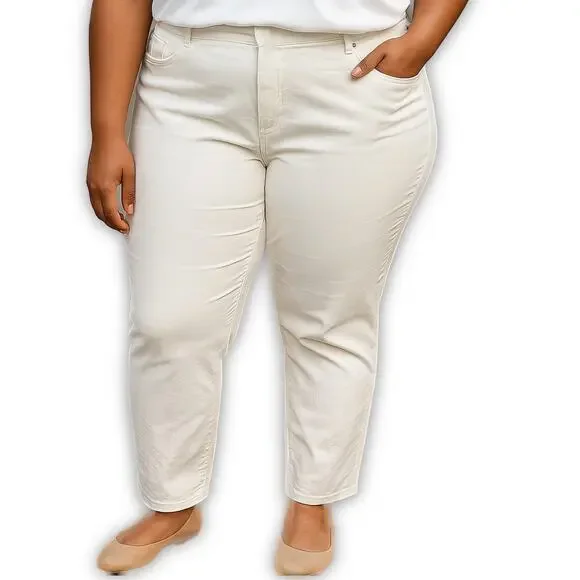 Kim Gravel Cream Straight Leg Pull On Stretch Pants 18 New - Picture 1 of 9